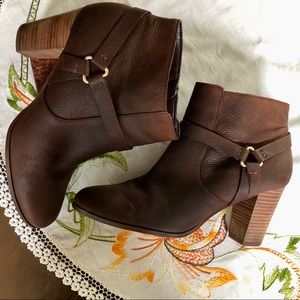 Cole Haan Calista Leather Ankle Boots. Harness Strap.Chocolate Brown. Size 10